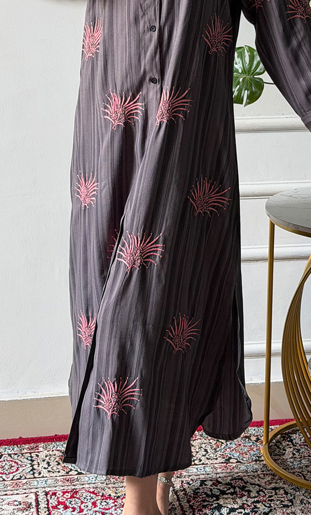 Vaishali Women's Lucknowi Handcrafted Cotton Chikankari Long Dress - HONC0341150