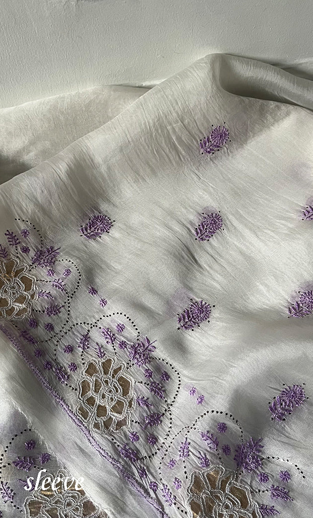 Women's Lakhnavi Handcrafted Pure Organza Chikankari Unstitched Kurta And Dupatta Set- HONC0336955