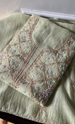 将图像加载到图库查看器中， Women&#39;s Lakhnavi Handcrafted Mul Chanderi Unstitched Kurta And Dupatta Set - HONC0302264
