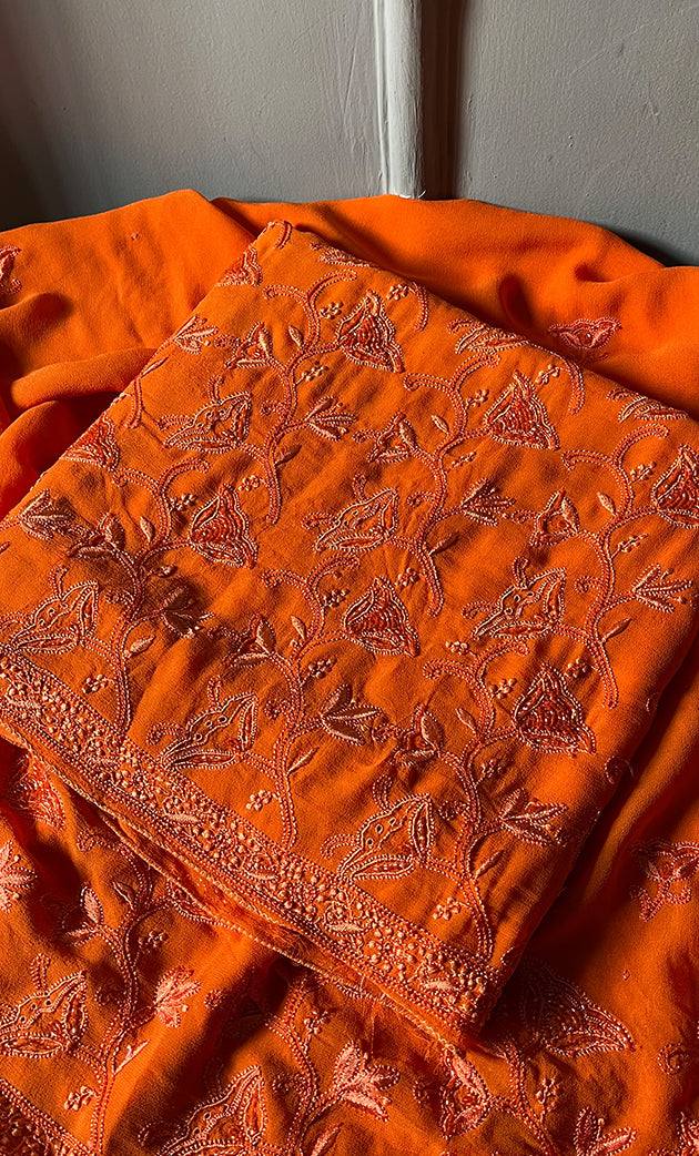 Women's Lakhnavi Handcrafted Pure Silk Georgette Chikankari Suit Material - HONC0153725