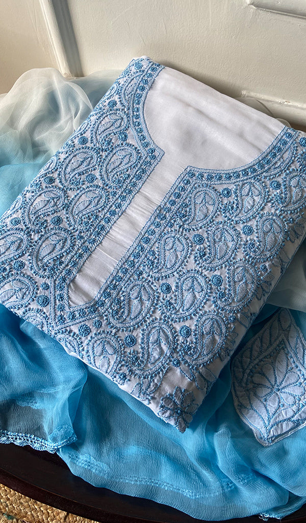 Adrita Women's Lakhnavi Handcrafted Cotton Chikankari Suit Material - HONC0289740