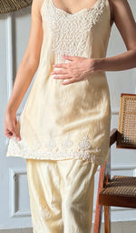 Load image into Gallery viewer, Amreena Women's Lakhnavi Handcrafted Chanderi Silk Chikankari Top And Pant Set - HONC0344994