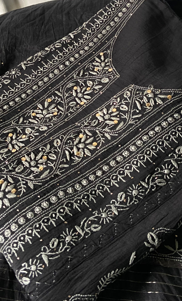 Women's Lakhnavi Handcrafted Mul Chanderi Semi - Stitched Kurta And Dupatta Set - HONC0157508