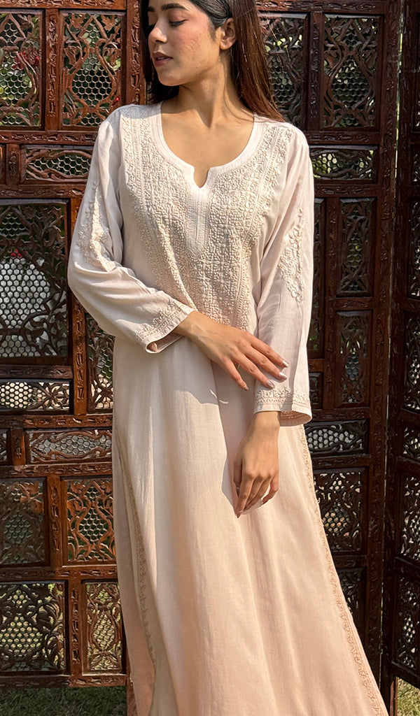 Women's Lucknowi Handcrafted Muslin Chikankari Kurti - HONC0237028