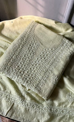 Load image into Gallery viewer, Baseema Women&#39;s Lucknowi Handcrafted Chanderi Silk Chikankari Full Suit Material - HONC0290032
