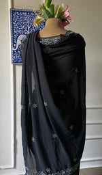 Load image into Gallery viewer, Women's Lakhnavi Handcrafted Pure Silk Georgette Chikankari Saree - HONC0274172