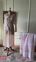 Load image into Gallery viewer, Women's Lakhnavi Handcrafted Mul Chanderi Semi - Stitchd Kurta And Dupatta Set - HONC0353143