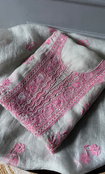 将图像加载到图库查看器中， Women&#39;s Lakhnavi Handcrafted Pure Organza Chikankari Unstitched Kurta And Dupatta Set- HONC0303193
