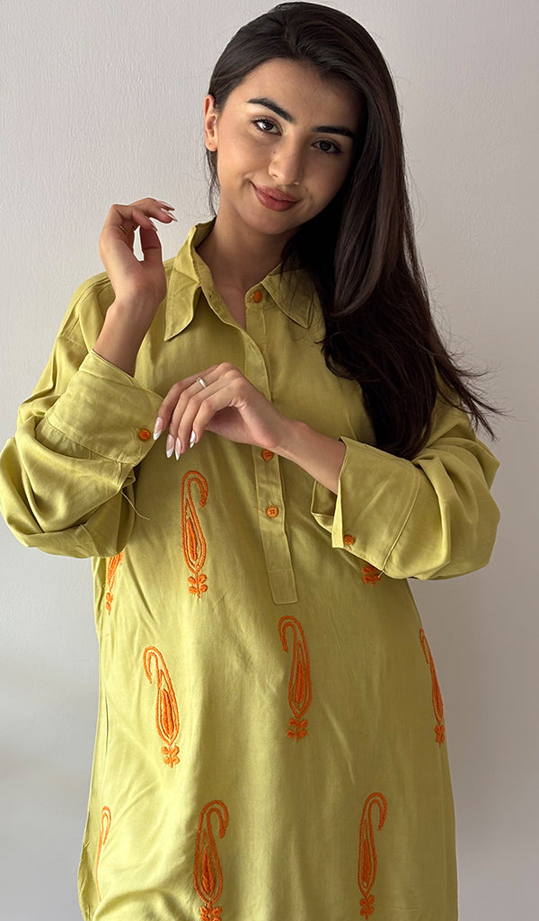 Aamna Women's Lakhnavi Handcrafted Cotton Chikankari Top - HONC0325808