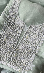 将图像加载到图库查看器中， Women&#39;s Lakhnavi Handcrafted Organza Chikankari Unstitched Full Suit Material - HONC0270896

