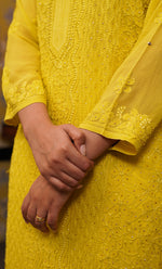 Load image into Gallery viewer, Yusra Women&#39;s Lakhnavi Handcrafted Viscose Georgette Chikankari Kurti - HONC0282694
