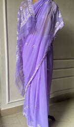 Load image into Gallery viewer, Women&#39;s Lakhnavi Handcrafted Faux-Georgette Chikankari Saree - HONC0195481
