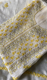 Load image into Gallery viewer, Saziya Women's Lakhnavi Handcrafted Mul Chanderi Semi - Stitched Kurta And Dupatta Set - HONC0357410