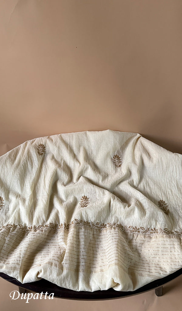 Women's Lakhnavi Handcrafted Mul Chanderi Unstitched Chikankari Full Suit