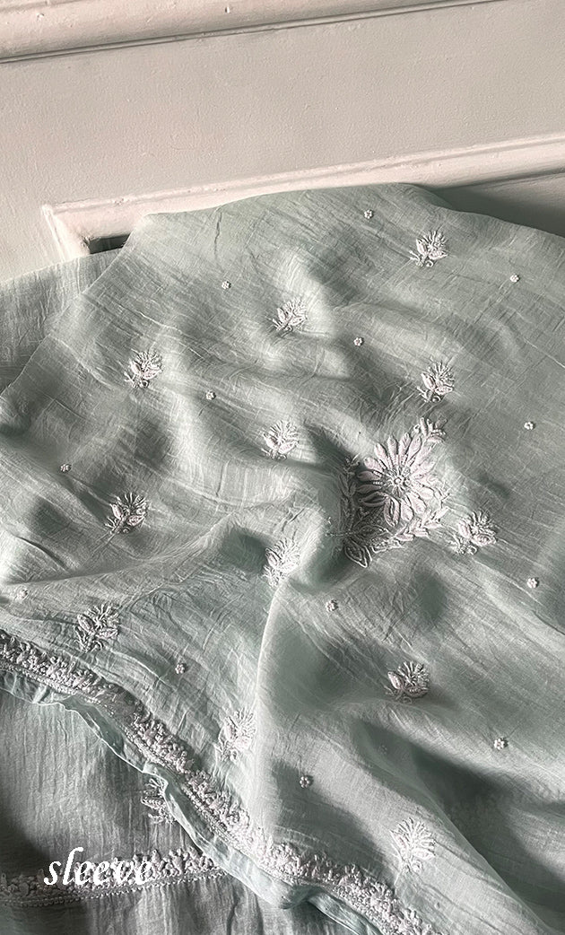 Women's Lakhnavi Handcrafted Unstitched Mul Chanderi Kurta And Dupatta Set - HONC0329040