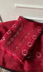 Load image into Gallery viewer, Gulalai Women's Lakhnavi Handcrafted Pure Organza Chikankari Unstitched Kurta And Dupatta Set- HONC0328888