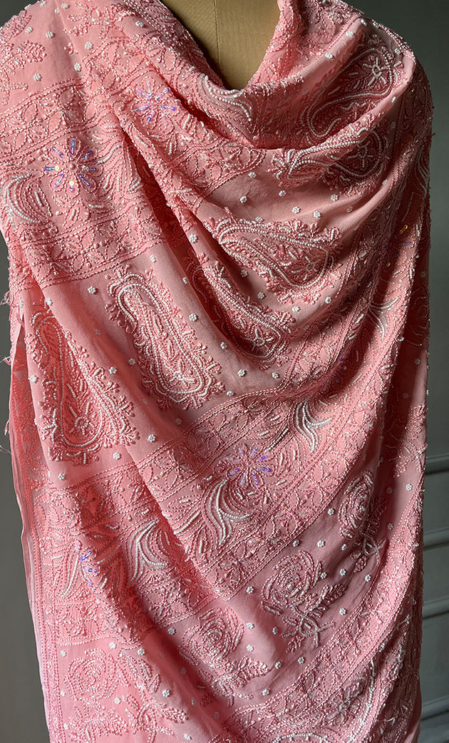 Women's Lakhnavi Handcrafted Viscose Georgette Chikankari Saree - HONC0290055