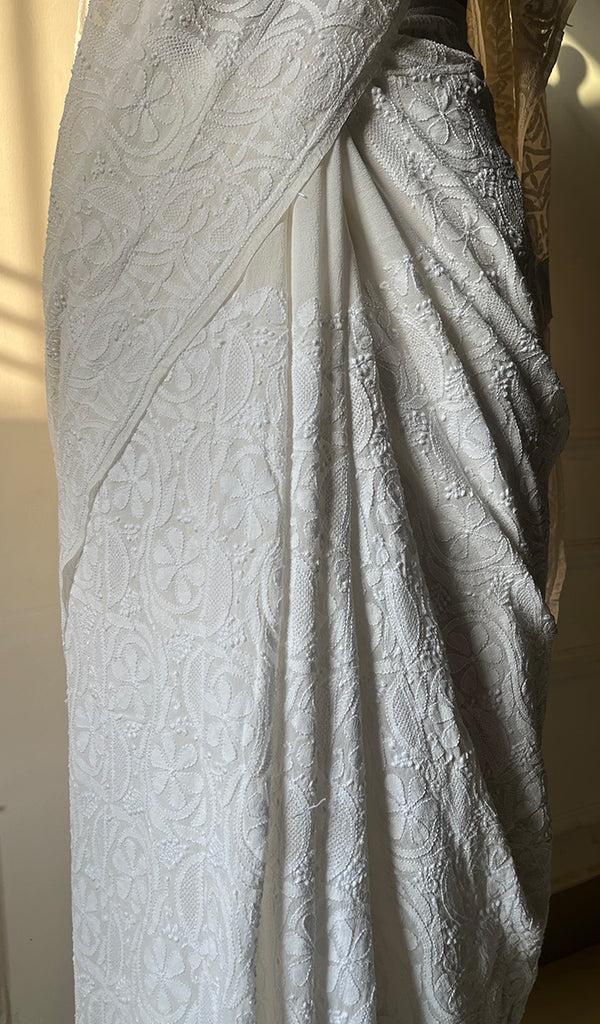 Women's Lakhnavi Handcrafted Pure Silk Georgette Chikankari - HONC0272503