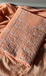 Load image into Gallery viewer, Women&#39;s Lakhnavi Handcrafted Mul Chanderi Chikankari Full Suit Material - HONC0307427
