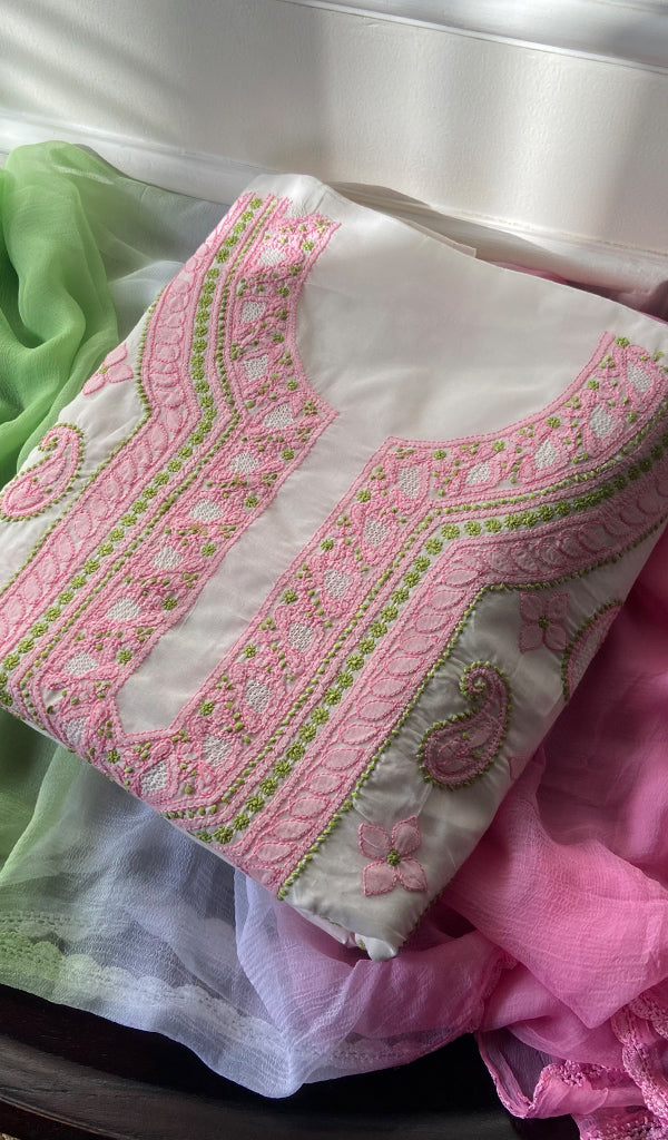 Women's Lakhnavi Handcrafted Unstitched Cotton Chikankari Suit Material - HONC0291819