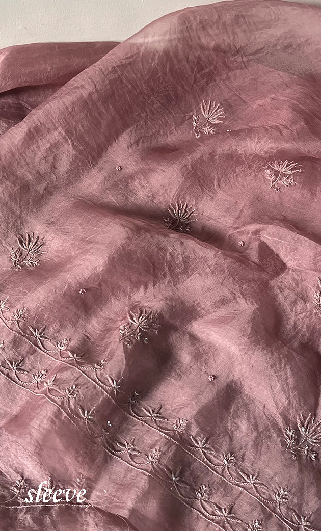 Women's Lakhnavi Handcrafted Pure Organza Chikankari Unstitched Kurta And Dupatta Set- HONC0327851