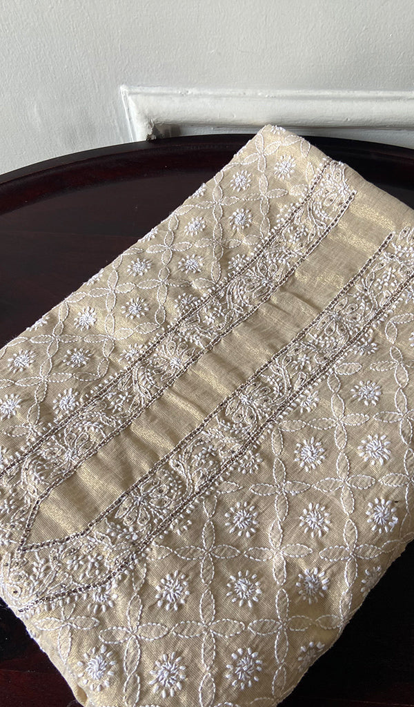 Lucknowi Handcrafted Tissue Chanderi Chikankari Unstitched Unisex Kurta Fabric - HONC0338779