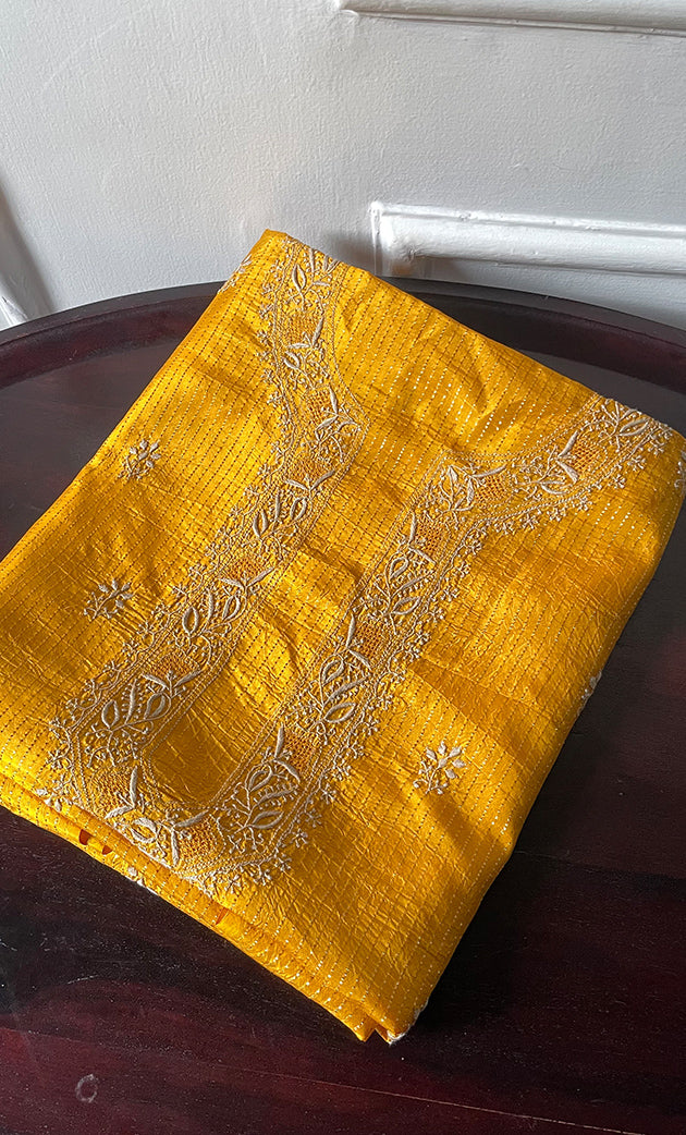 Lucknowi Handcrafted Munga Silk Chikankari Unstitched Men's Kurta Fabric - HONC0302387