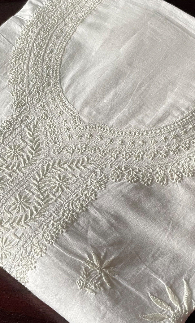 Women's Lakhnavi Handcrafted Cotton Chikankari Unstitched Kurti Fabric - HONC0235341