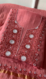 Load image into Gallery viewer, Women's Lucknowi Handcrafted Chanderi Silk Chikankari Full Suit Material - HONC0260950