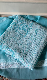 Load image into Gallery viewer, Women's Lucknowi Handcrafted Faux-Georgette Unstitched Chikankari Suit Material - HONC0348763