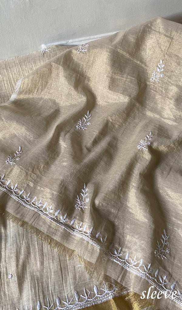 Women's Lakhnavi Handcrafted Tissue Chanderi Unstitched Chikankari Kurta And Dupatta Set - HONC0360003
