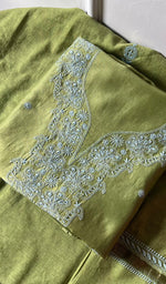 Load image into Gallery viewer, Women&#39;s Lucknowi Handcrafted Chanderi Silk Chikankari Full Suit Material - HONC0119140

