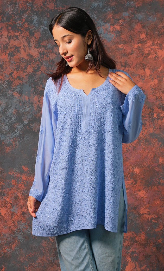 Women's Lucknowi Handcrafted Viscose Georgette Chikankari Top - HONC0327547