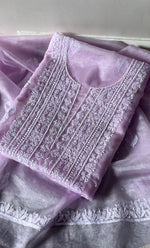 将图像加载到图库查看器中， Women&#39;s Lakhnavi Handcrafted Organza Chikankari Unstitched Full Suit Material - HONC0287041
