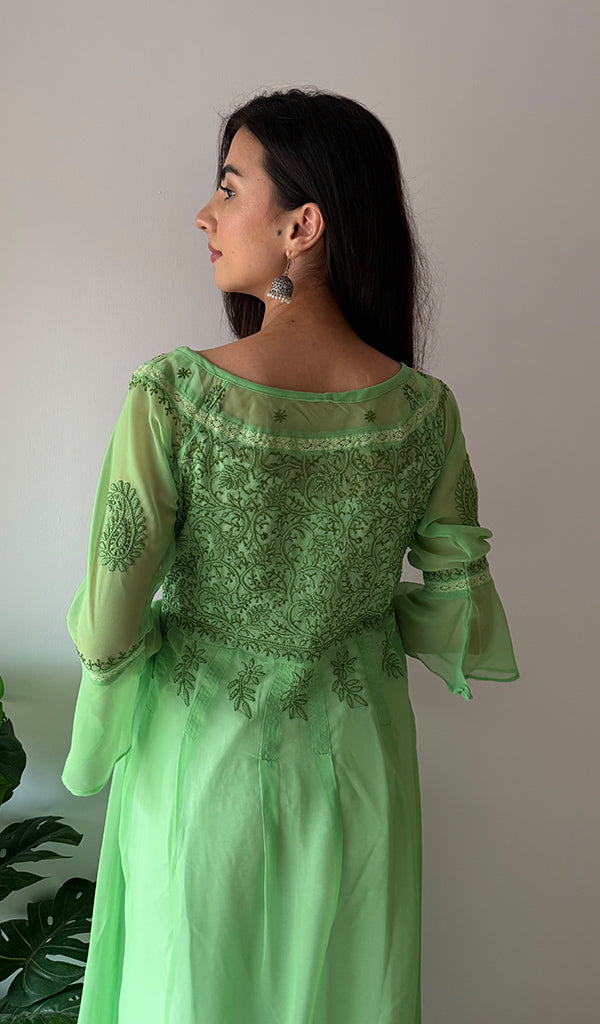 Aadab Women's Lakhnavi Handcrafted Faux-Georgette Chikankari Anarkali Dress - HONC0389400