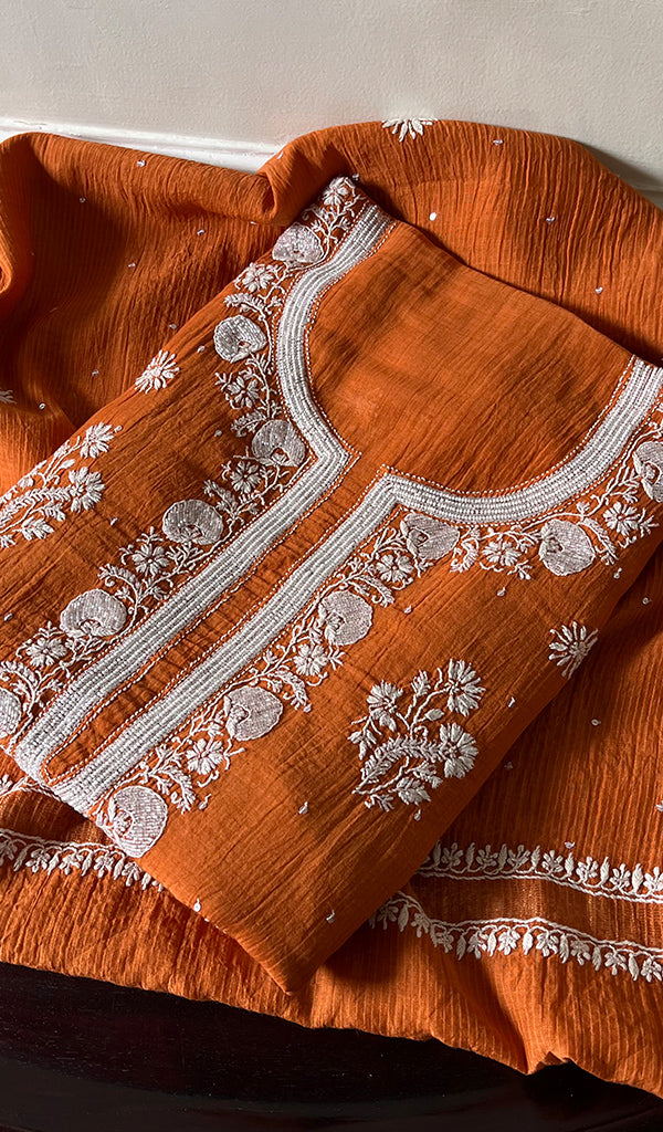 Women's Lakhnavi Handcrafted Maheshwari Mul Chanderi Kurta And Dupatta Set- HONC0282263