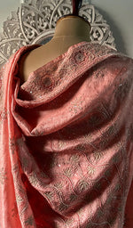 Load image into Gallery viewer, Women's Lakhnavi Handcrafted Tussar Silk Chikankari Saree - HONC0313448