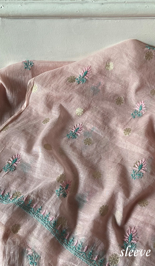 Women's Lakhnavi Handcrafted Chanderi Silk Unstitched Chikankari Full Suit - HONC0321899