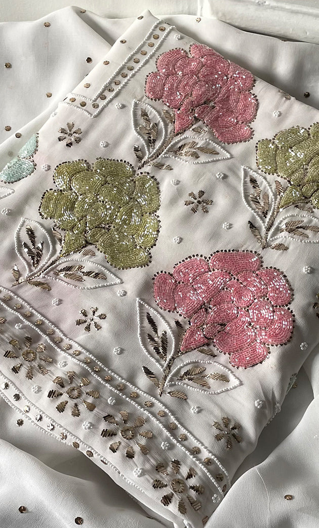 Women's Lucknowi Handcrafted Viscose Georgette Semi - Stitched Chikankari Kurta and Dupatta Set- HONC0312913