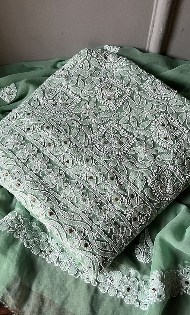 Women's Lucknowi Handcrafted Faux-Georgette Chikankari Suit Material - HONC0263405