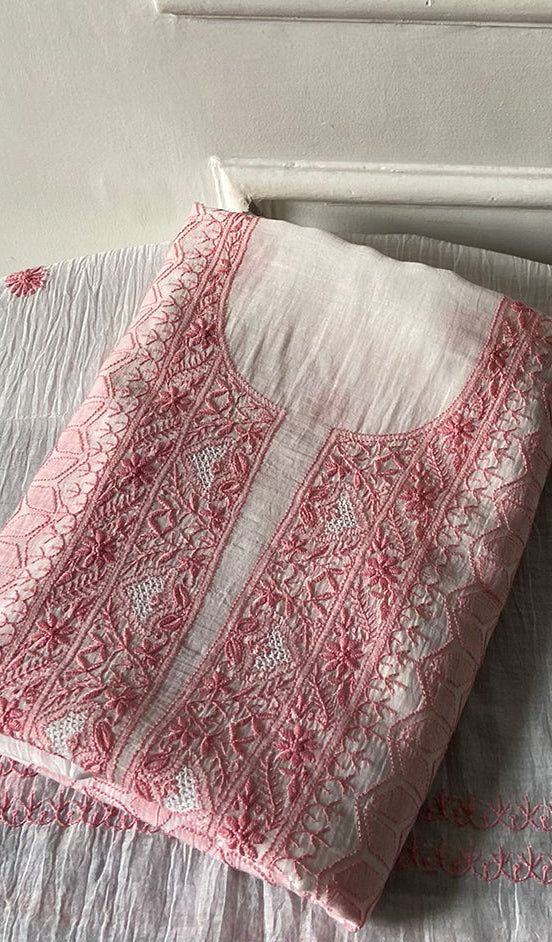 Women's Lakhnavi Handcrafted Mul Chanderi Unstitched Kurta And Dupatta Set - HONC0317225