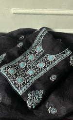 将图像加载到图库查看器中， Women's Lakhnavi Handcrafted Pure Organza Chikankari Unstitched Kurta And Dupatta Set- HONC0311244