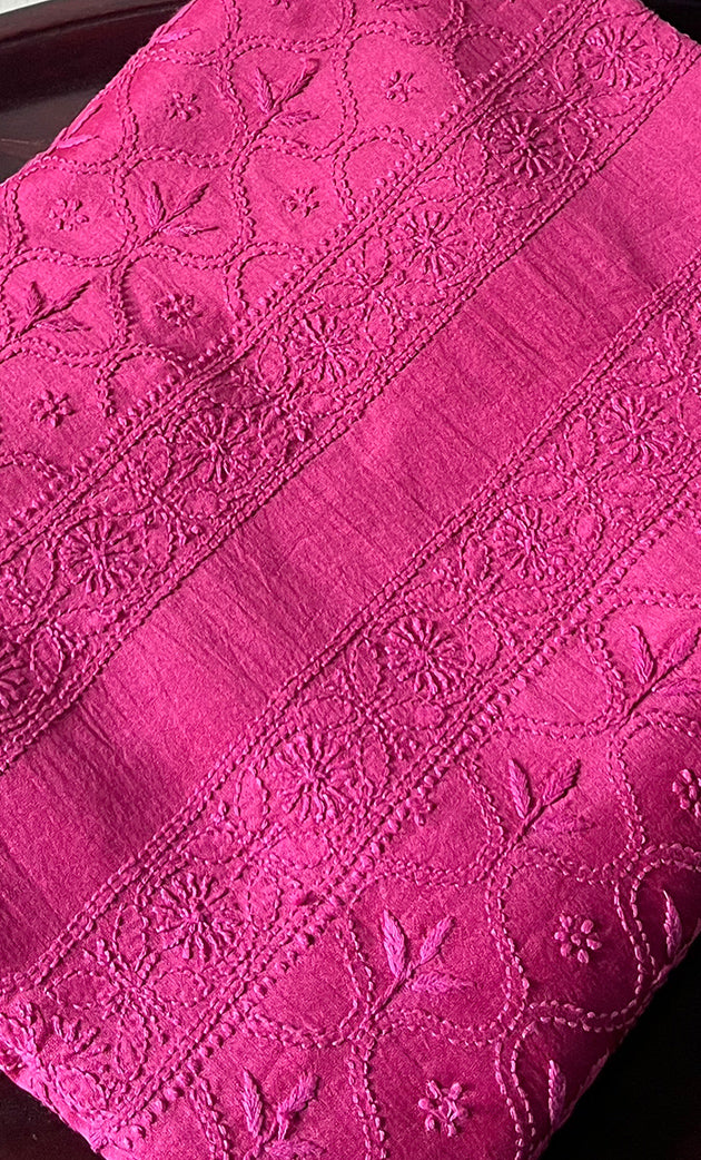 Lucknowi Handcrafted Chanderi Silk Chikankari Unstitched Men's Kurta Fabric - HONC0306348