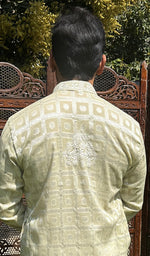 将图像加载到图库查看器中， Men's Lucknowi Handcrafted Cotton Chikankari Kurta - HONC0335234