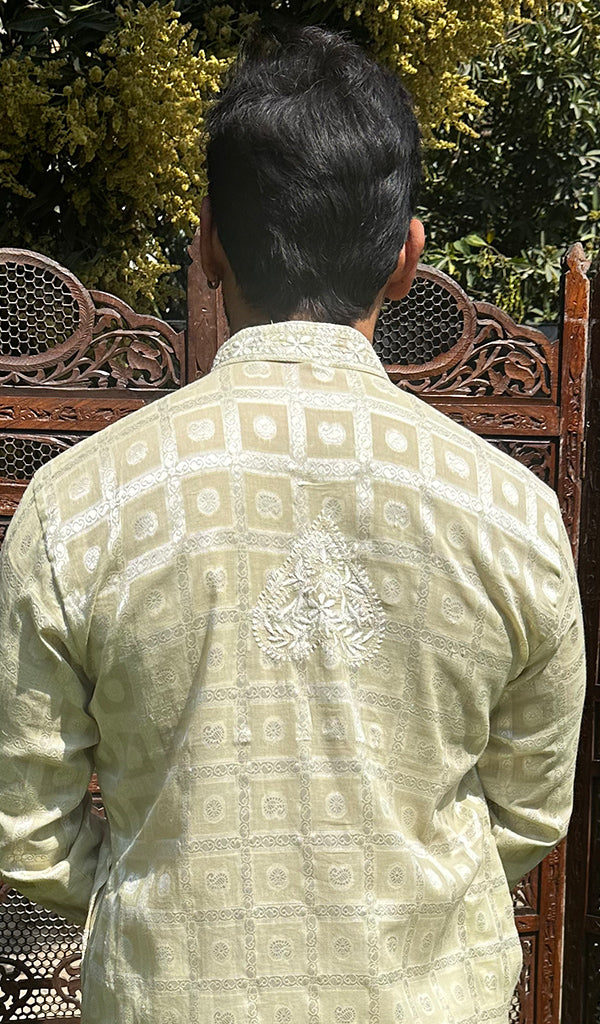 Men's Lucknowi Handcrafted Cotton Chikankari Kurta - HONC0335234