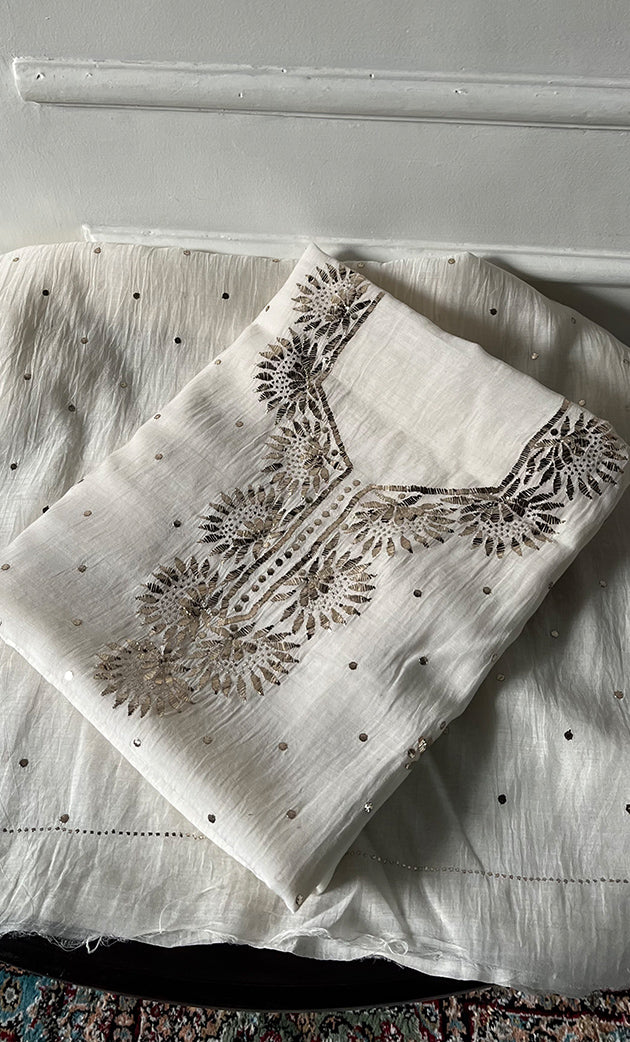 Women's Lakhnavi Handcrafted Mul Chanderi Unstitched Kurta And Dupatta Set- HONC0338724