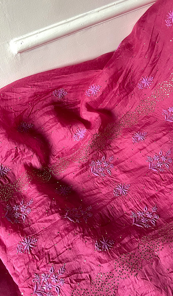 Women's Lakhnavi Handcrafted Pure Organza Chikankari Unstitched Kurta And Dupatta Set- HONC0304142