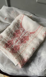 Load image into Gallery viewer, Women&#39;s Lakhnavi Handcrafted Pure Organza Chikankari Unstitched Kurta And Dupatta Set- HONC0297178
