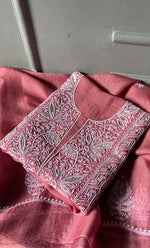 Load image into Gallery viewer, Women&#39;s Lakhnavi Handcrafted Pure Organza Chikankari Unstitched Kurta And Dupatta Set- HONC0309611
