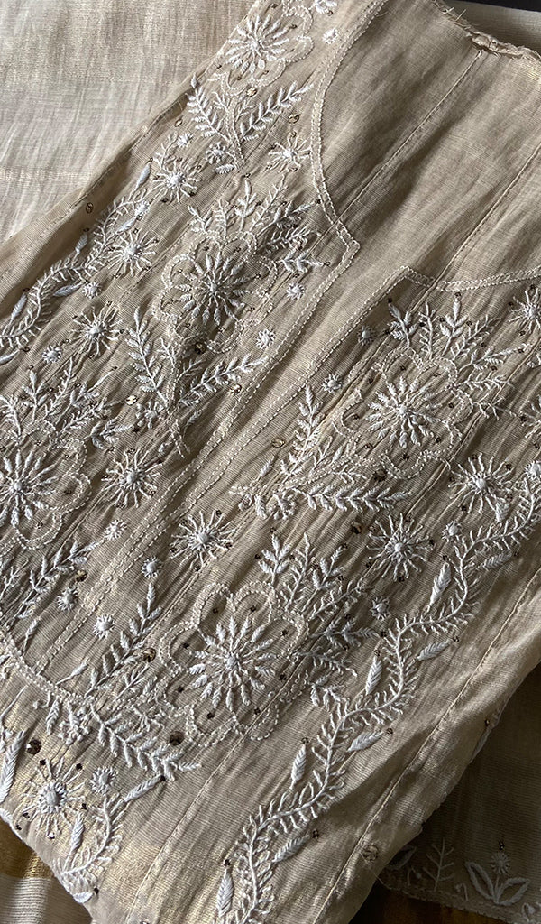 Women's Lakhnavi Handcrafted Tissue Chanderi Semi -stitched Anarkali And Dupatta Set - HONC0264005